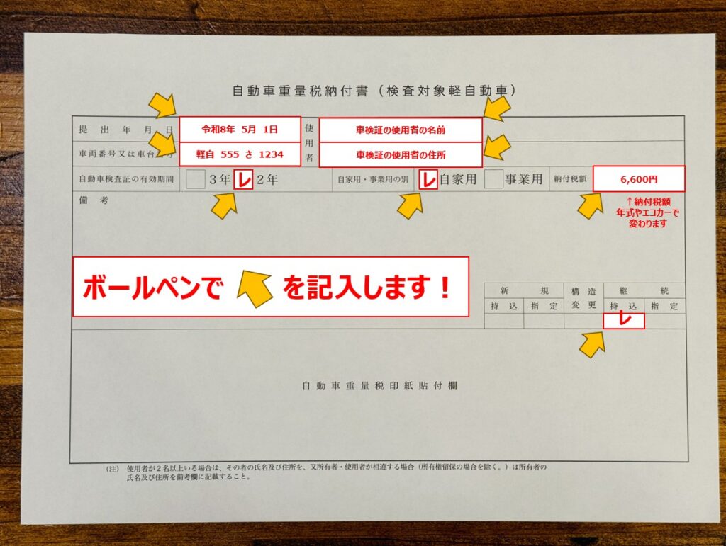 ユーザー車検 やり方 初めて 自動車重量税納付書